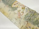 扇・草花に籠目模様織出し袋帯【中古】【着】 宗sou