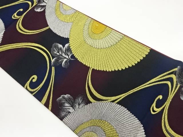 菊に流水模様織出し袋帯【中古】【着】 宗sou