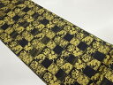 金彩格子に草花・兎模様織出しリバーシブル全通袋帯【中古】【着】 宗sou