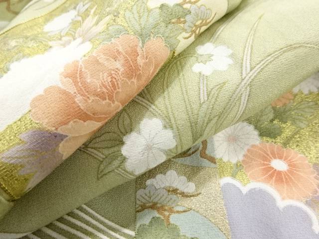 未使用品　破れ色紙に鶴・草花模様刺繍色留袖【着】 宗sou