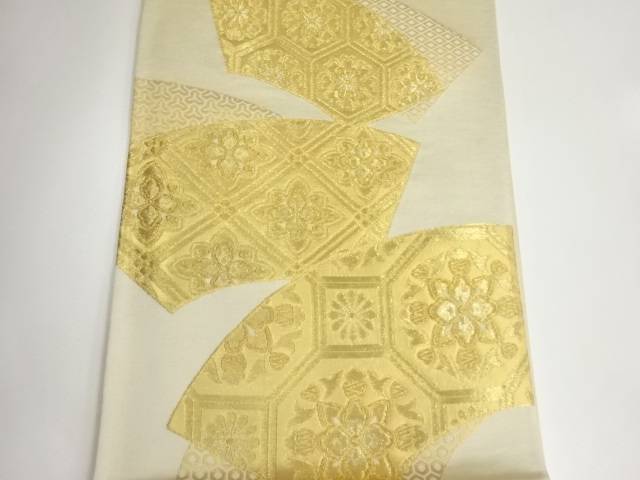 地紙に華文・亀甲模様織出し袋帯【中古】【着】 宗sou
