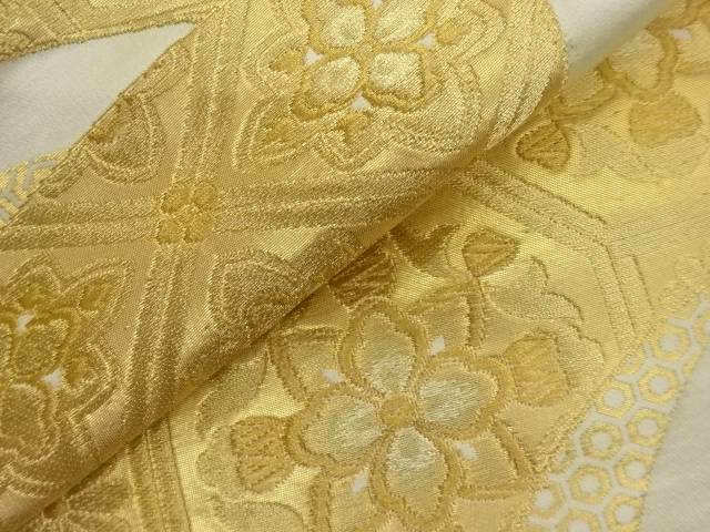 地紙に華文・亀甲模様織出し袋帯【中古】【着】 宗sou