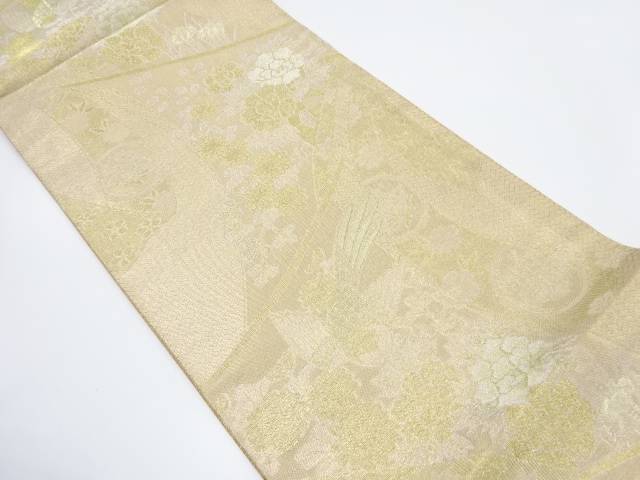 几帳に尾長鳥・花車模様織り出し 袋帯【中古】【着】 宗sou
