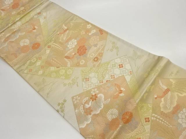 色紙に花鳥・吹き寄せ模様織出し袋帯【中古】【着】 宗sou