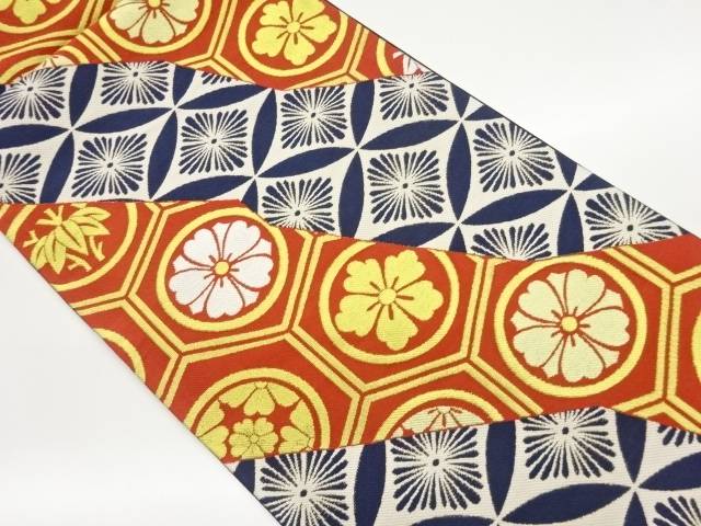 花菱に七宝・花・亀甲模様織出し袋帯【中古】【着】 宗sou