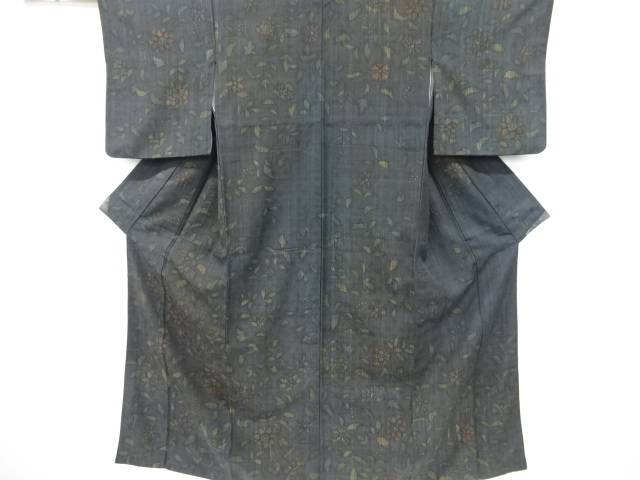 花模様節紬付け下げ着物【中古】【着】 宗sou