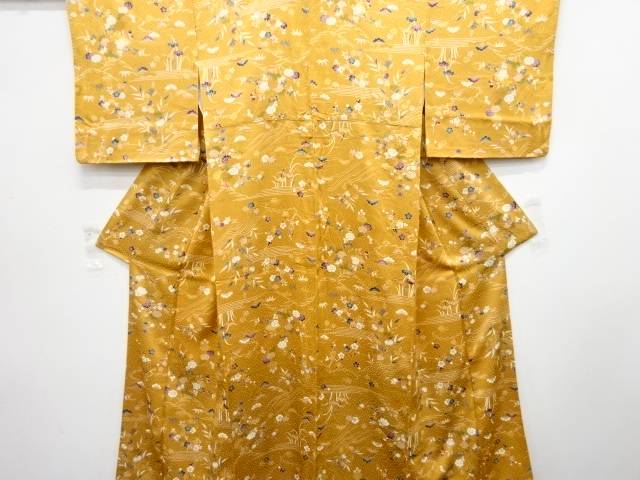 霞に笹・牡丹・菖蒲模様 小紋着物【中古】【着】 宗sou