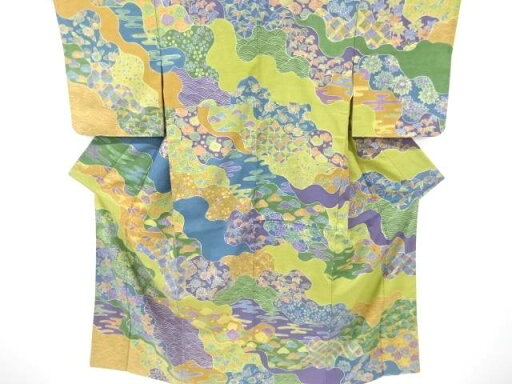 波に菊楓模様手織り紬訪問着【中古】【着】 宗sou 波に菊楓模様手織り紬訪問着【中古】【着】 宗sou