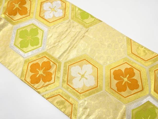 亀甲繋ぎに花模様織り出し袋帯（着用可）【アンティーク】【中古】【着】 宗sou