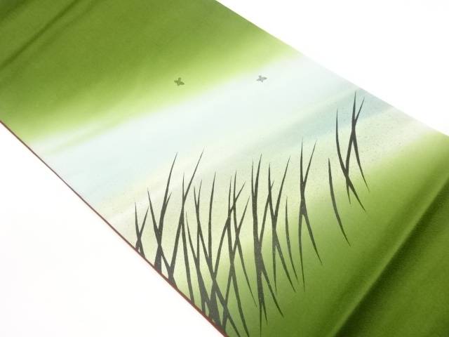 作家物 手描き草に鳥模様袋帯【中古】【着】 宗sou
