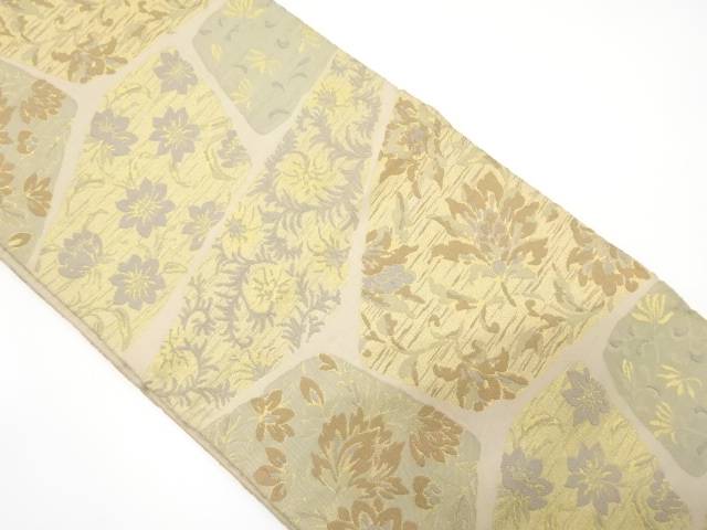 石畳に花模様織り出し袋帯(材料)【アンティーク】【中古】【着】 宗sou