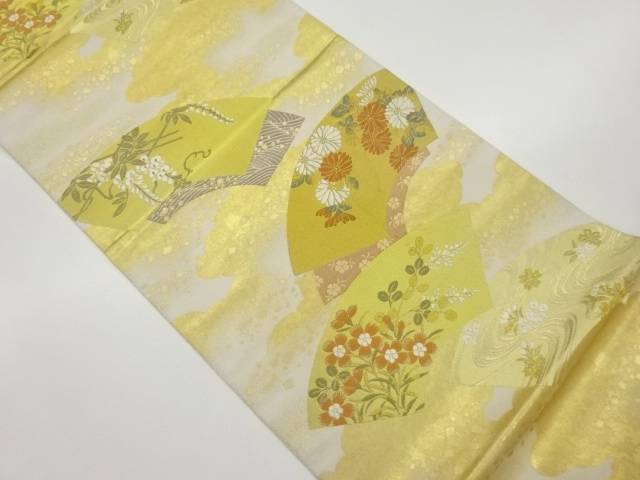 地紙に花々模様織出し袋帯【中古】【着】 宗sou