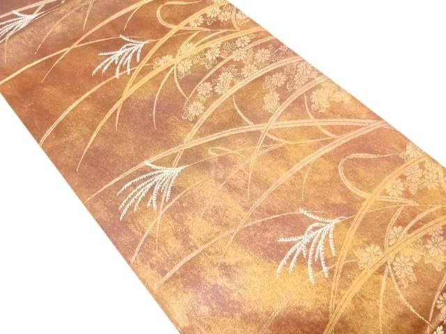 引箔 芒に菊模様織り出し 袋帯【中古】【着】 宗sou