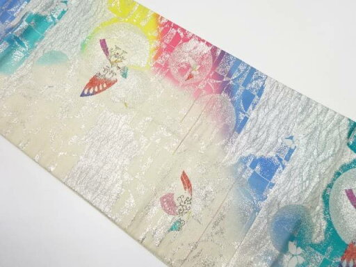 蝶に水玉模様織り出し 全通袋帯(材料)【アンティーク】【中古】【着】 宗sou 蝶に水玉模様織り出し 全通袋帯(材料)【アンティーク】【中古】【着】 宗sou