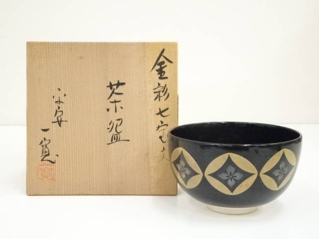 京焼　川尻一寛造　金彩七宝文茶碗（共箱）【中古】【道】 宗sou