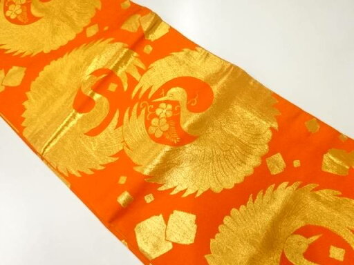 松喰鶴に梅唐草模様織出し丸帯(着用可)【アンティーク】【中古】【着】 宗sou 松喰鶴に梅唐草模様織出し丸帯(着用可)【アンティーク】【中古】【着】 宗sou