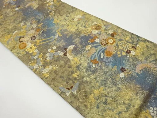 花車に蝶・花唐草模様織出し袋帯【中古】【着】 宗sou 花車に蝶・花唐草模様織出し袋帯【中古】【着】 宗sou