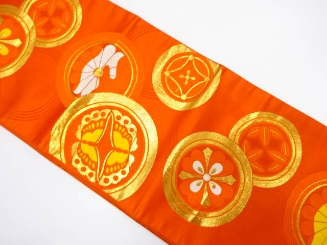 丸に蝶・花・七宝模様織り出し子供帯(材料)【アンティーク】【中古】【着】 宗sou