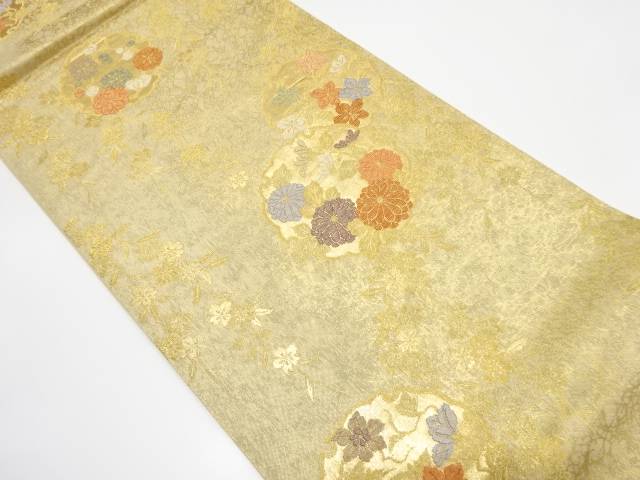 雪輪枝垂桜文様織り出し 袋帯【中古】【着】 宗sou