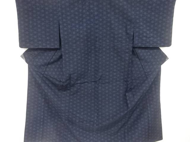 麻の葉模様織出し本真綿結城紬単衣着物【中古】【着】 宗sou