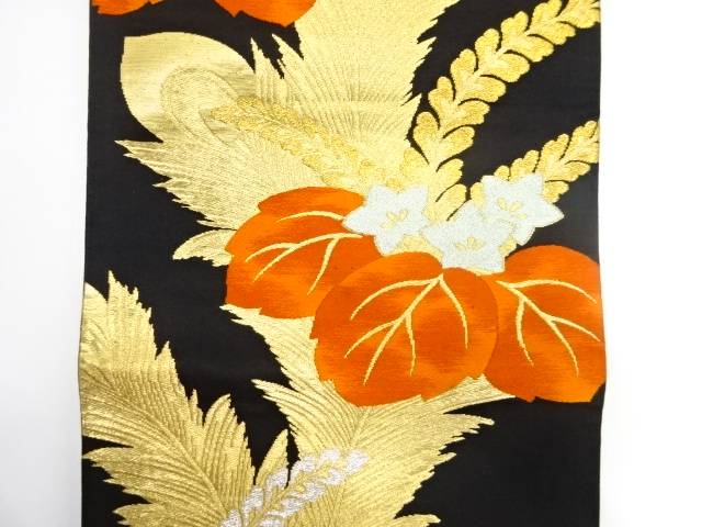 孔雀羽根に桐模様織り出し袋帯（着用可）【アンティーク】【中古】【着】 宗sou
