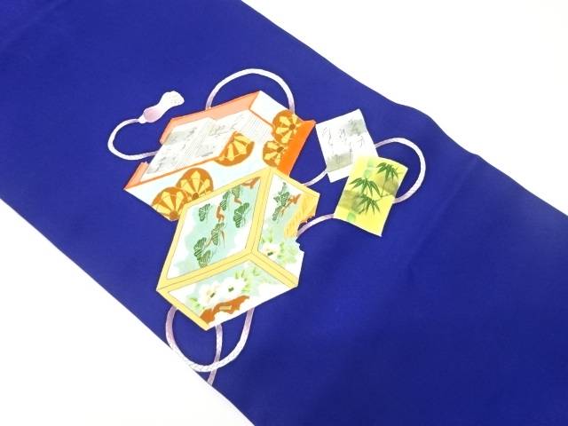 塩瀬金彩手描き百人一首に松竹・椿模様名古屋帯【中古】【着】 宗sou