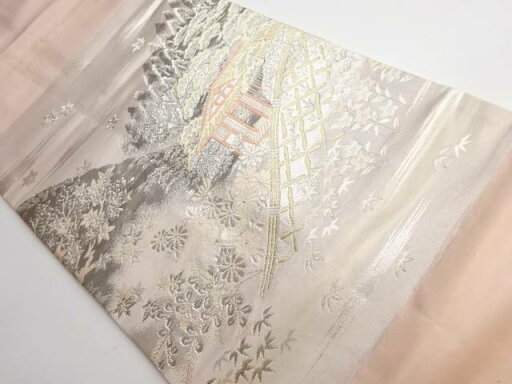 プラチナ二重箔 京名所光悦寺模様織り出し名古屋帯【リサイクル】【中古】【着】 宗sou プラチナ二重箔 京名所光悦寺模様織り出し名古屋帯【リサイクル】【中古】【着】 宗sou