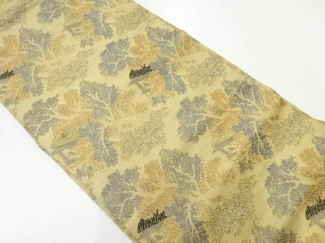 家屋に樹木模様織出し名古屋帯(着用可)【アンティーク】【中古】【着】 宗sou