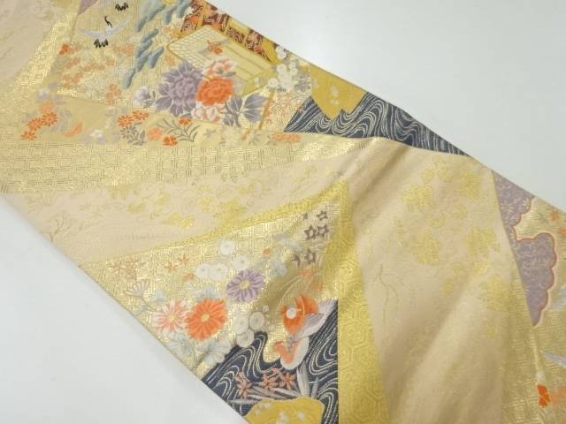 御所車に松菊・双鶴模様織出し袋帯【リサイクル】【中古】【着】 宗sou【spoff】