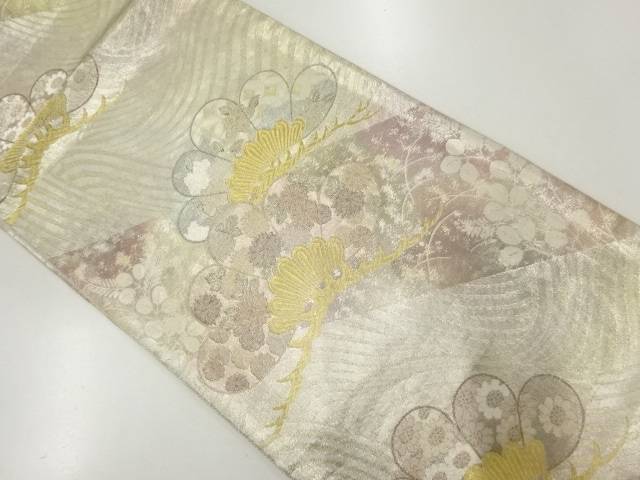 引箔佐賀錦波に笠松・花模様織出し袋帯【リサイクル】【中古】【着】 宗sou