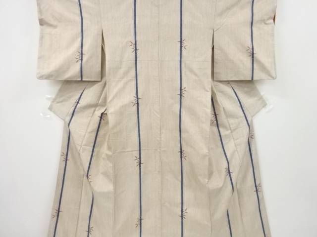 竹笹模様織り出し手織り紬着物【アンティーク】【中古】【着】 宗sou(4)