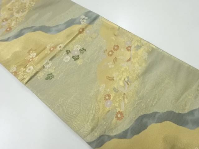道長取に波・花鳥模様織出し袋帯【リサイクル】【中古】【着】 宗sou