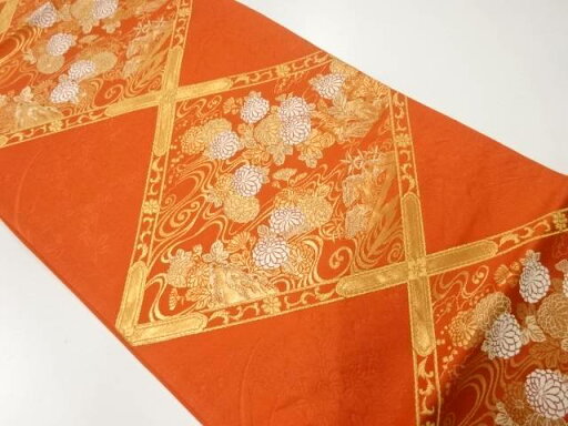 流水に菊模様織出し袋帯【リサイクル】【中古】【着】 宗sou 流水に菊模様織出し袋帯【リサイクル】【中古】【着】 宗sou