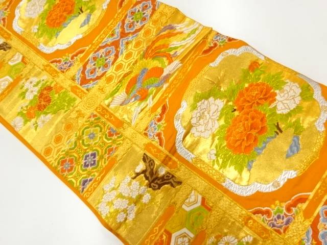 花鳥模様織出し袋帯【中古】【着】 宗sou