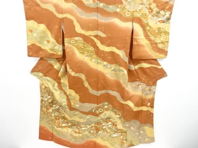 木下勝功作 金彩 道長取りに宝尽くし鶴花古典柄刺繍訪問着【リサイクル】【中古】【着】 宗sou