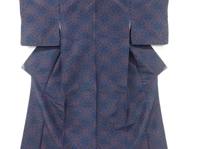 重ね七宝模様織り出し十日町紬着物【アンティーク】【中古】【着】 宗sou
