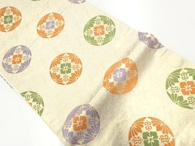 丸に花模様全通袋帯【中古】【着】 宗sou