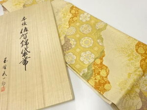 岡野武一郎謹製 本綾佐賀錦道長取に秋草・華文蜀江文織出し袋帯【リサイクル】【中古】【着】 宗sou