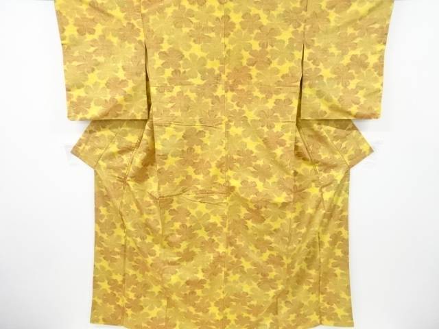 花模様織出し手織り紬着物【アンティーク】【中古】【着】 宗sou