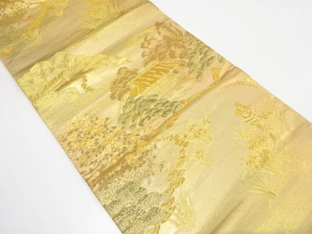 樹木に家屋風景模様織り出し袋帯(着用可)【アンティーク】【中古】【着】 宗sou