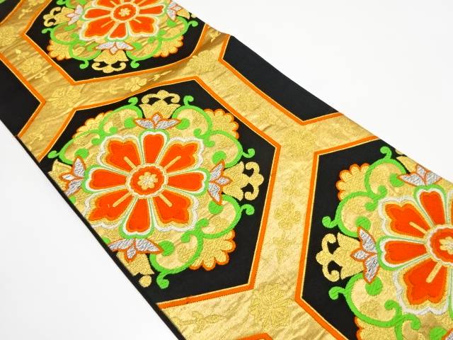 亀甲繋ぎに華紋織り出し袋帯（着用可）【アンティーク】【中古】【着】 宗sou