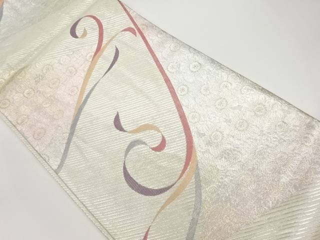 紐に花々模様織出し袋帯【中古】【着】 宗sou