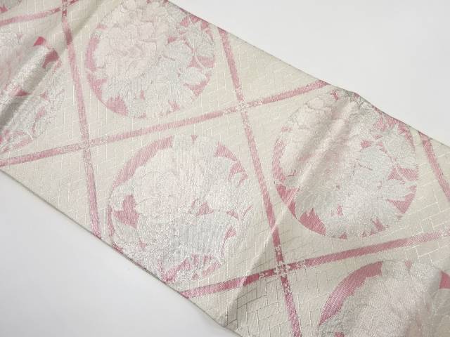 佐賀錦　斜め格子に牡丹・椿模様織り出し　袋帯【中古】【着】 宗sou