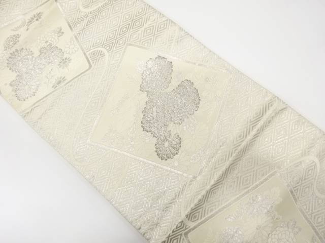 色紙に牡丹・菊模様織り出し袋帯（着用可）【アンティーク】【中古】【着】 宗sou