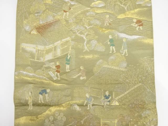 時代人物・風景模様織り出し袋帯（材料）【アンティーク】【中古】【着】 宗sou
