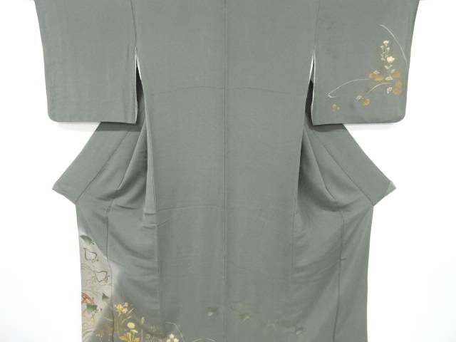 縮緬地春秋草花に千鳥模様一つ紋訪問着【中古】【着】 宗sou