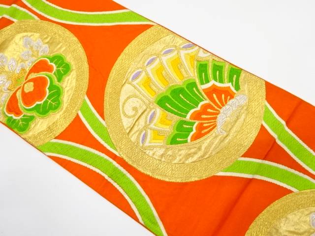 立涌に蝶・桐模様織り出し袋帯(着用可)【アンティーク】【中古】【着】 宗sou