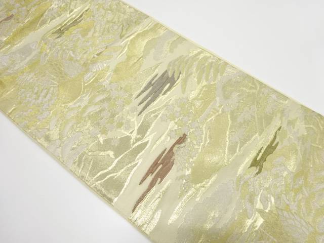 田舎風景模様織り出し袋帯（材料）【アンティーク】【中古】【着】 宗sou(4)