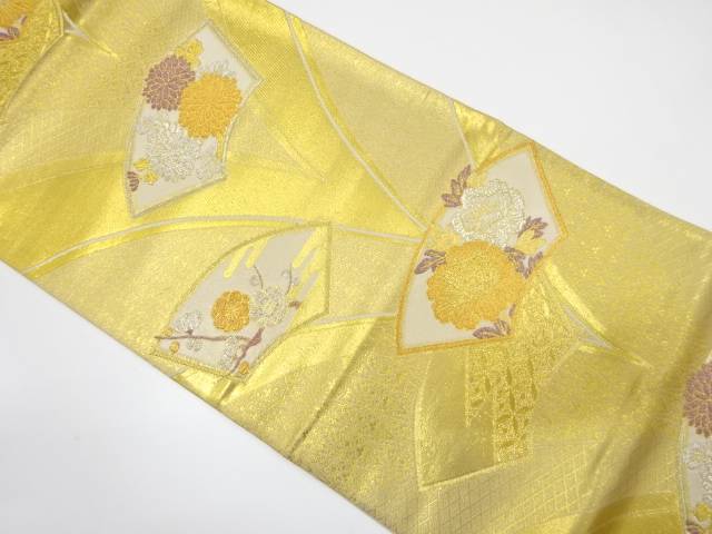 地紙に菊・牡丹・枝梅模様織り出し　袋帯【中古】【着】 宗sou