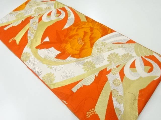 未使用品 本場筑前博多束ね熨斗に草花模様織出し名古屋帯【着】 宗sou【spoff】